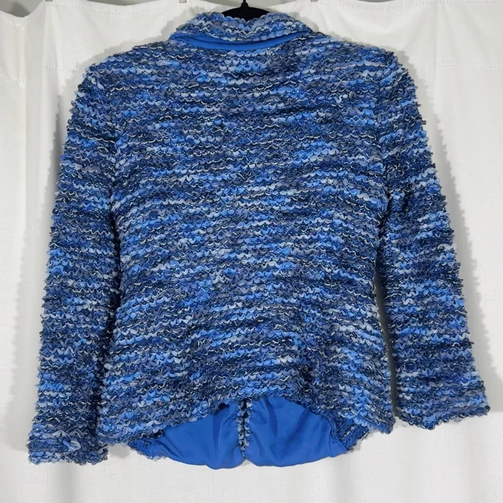 St. John Blue Bouclé Knit Blazer with Rhinestone Buttons - Picture 3 of 9
